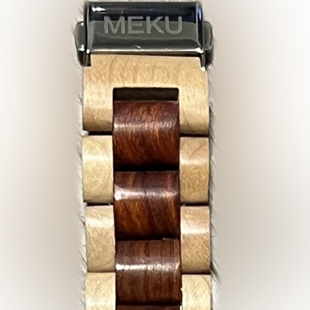 ❌Meku Wooden Two-Tone Women’s Watch Calendar Wooden Box Folding Clasp Quartz - Picture 5 of 9
